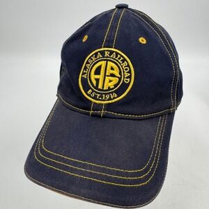 Alaska Railroad Baseball Cap‎ Navy Blue Yellow Stitching Adjustable Strap